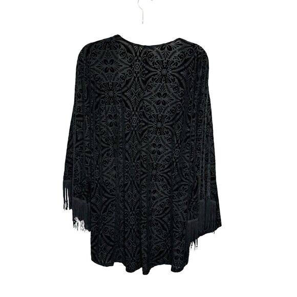 CACHE’ Size S Black Velvet Burnout Fringe Trim Kimono Whimsigoth Witchy - Picture 8 of 10